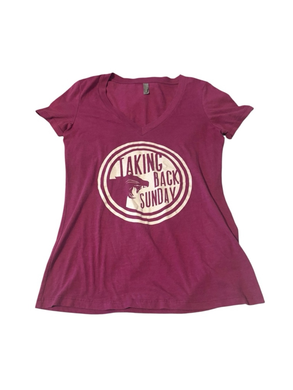 Women’s L Taking Back Sunday Band Tee Merch Fuchsia V-Neck Tee emo
